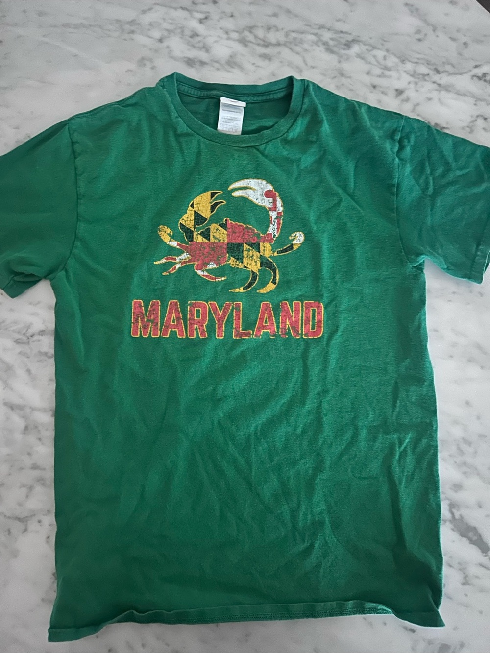 Maryland Flag Crab Green Graphic T-Shirt Size M